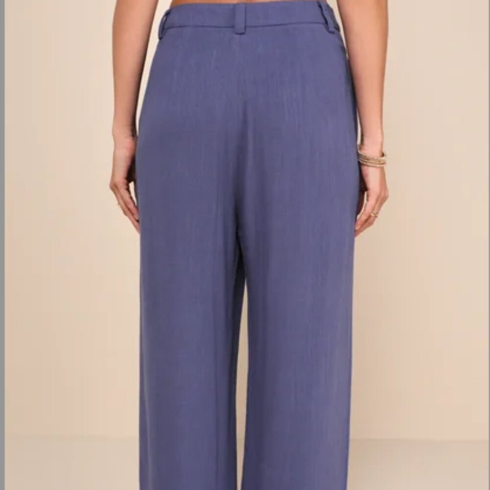 NWT Suits You Perfectly Dark Blue Linen Wide-Leg Pants SMALL - Picture 2 of 4